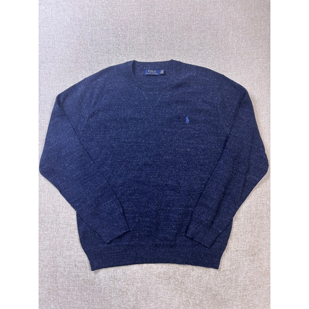 Polo Ralph Lauren Mens Heathered Navy Blue Cotton Crewneck Sweater Large